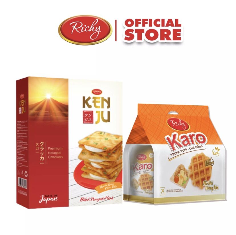 COMBO RẺ:HỘP 279G BÁNH QUY KENJU NOUGAT HÀNH VÀ BÁNH KARO PHÔ MAI HOÀNG KIM RICHY