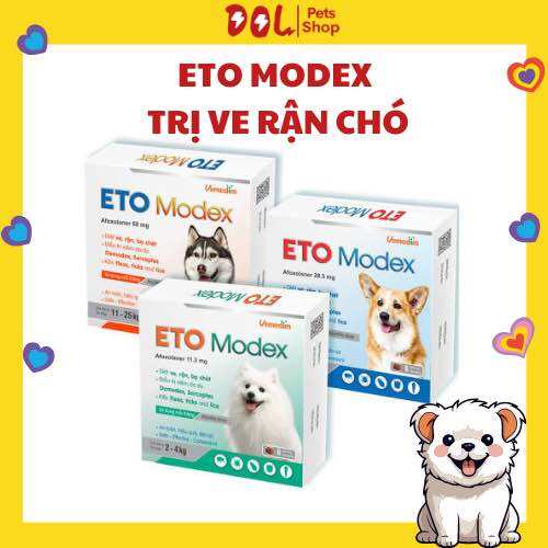 Viên nhai Eto Modex cho chó trị rận, bọ chét, viêm da do Demodex, Sarcoptes, 1viên/hộp