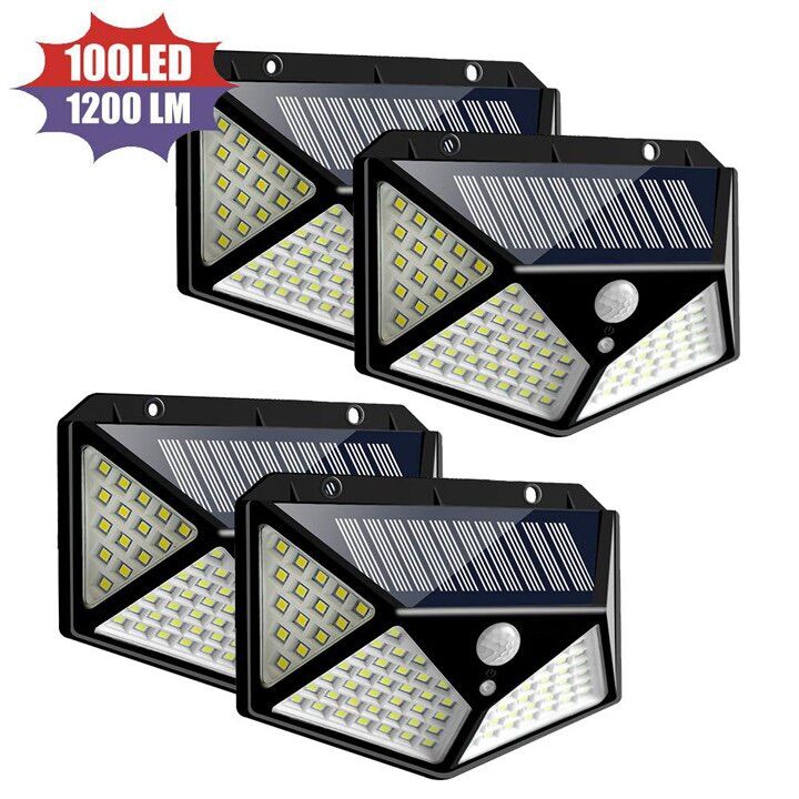 Đèn Năng Lượng Mặt Trời Solar 100 Led - Tự động sáng khi trời tối, tự động sáng khi có người đến gần, chống nước chống bụi chuẩn IP66 ,sử dụng 6 tiếng, ánh sáng tỏa đều với 100 bóng led