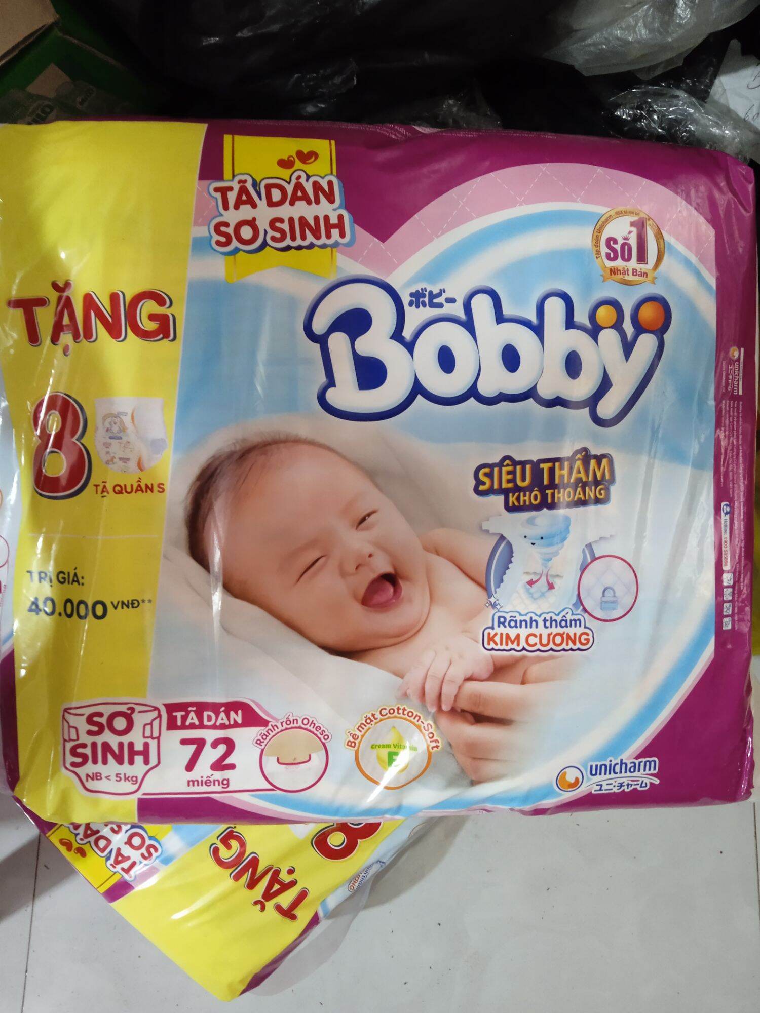 Bỉm tã dán sơ sinh bobby 72 thanh lý rách vỏ