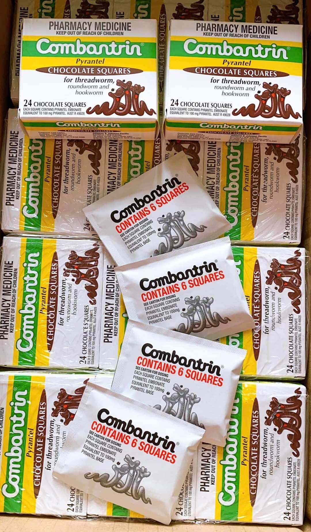 Tẩy giun Combantrin Úc dạng socola tách lẻ 1 vỉ