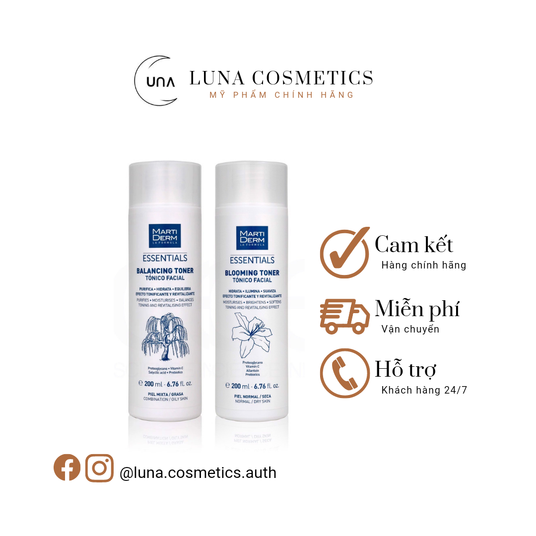 [CHÍNH HÃNG] Nước Cân Bằng Làm Sạch Chứa BHA & Prebiotics Cho Da Dầu & Dưỡng Ảm Cho Da Khô - MartiDerm Essentials Balancing & Blooming Toner