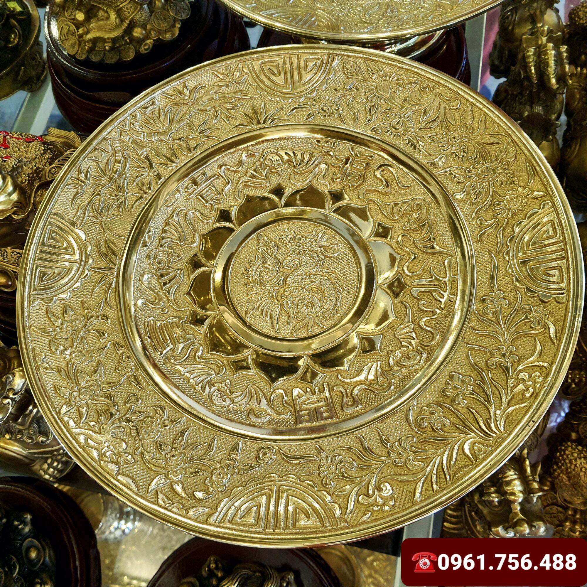Mâm quả/ Mâm bồng đồng vàng 30cm- Phúc hóa