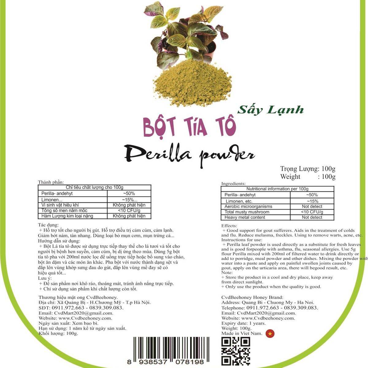BỘT TÍA TÔ 100G - CVDMART