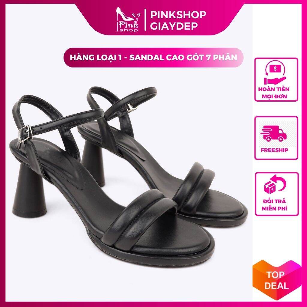 Giày cao gót PinkShopGiayDep sandal cao gót nữ kiểu mới đẹp đế vuông 7 phân quai ngang lót mút cực xinh SD7TLM