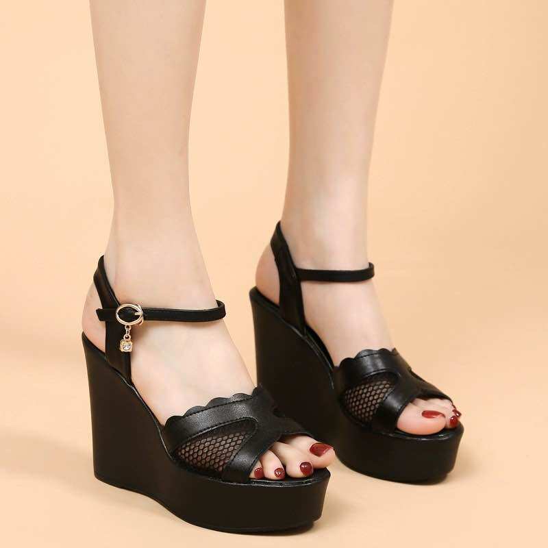 Sandal cao gót quai phối lưới(12p)