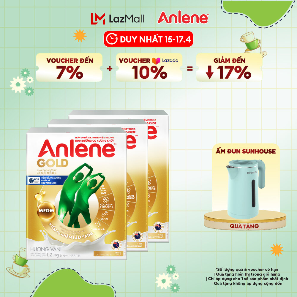 [Voucher giảm đến 26%]Combo 3 Sữa Bột Anlene Gold Hương Vani 1.2Kg