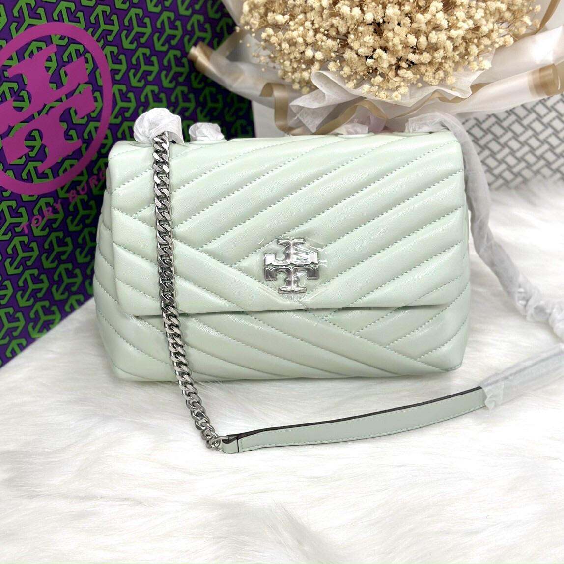 Túi kẹp nách, túi đeo chéo nữ da thật mềm căng mịn Tory burch size vừa xinh