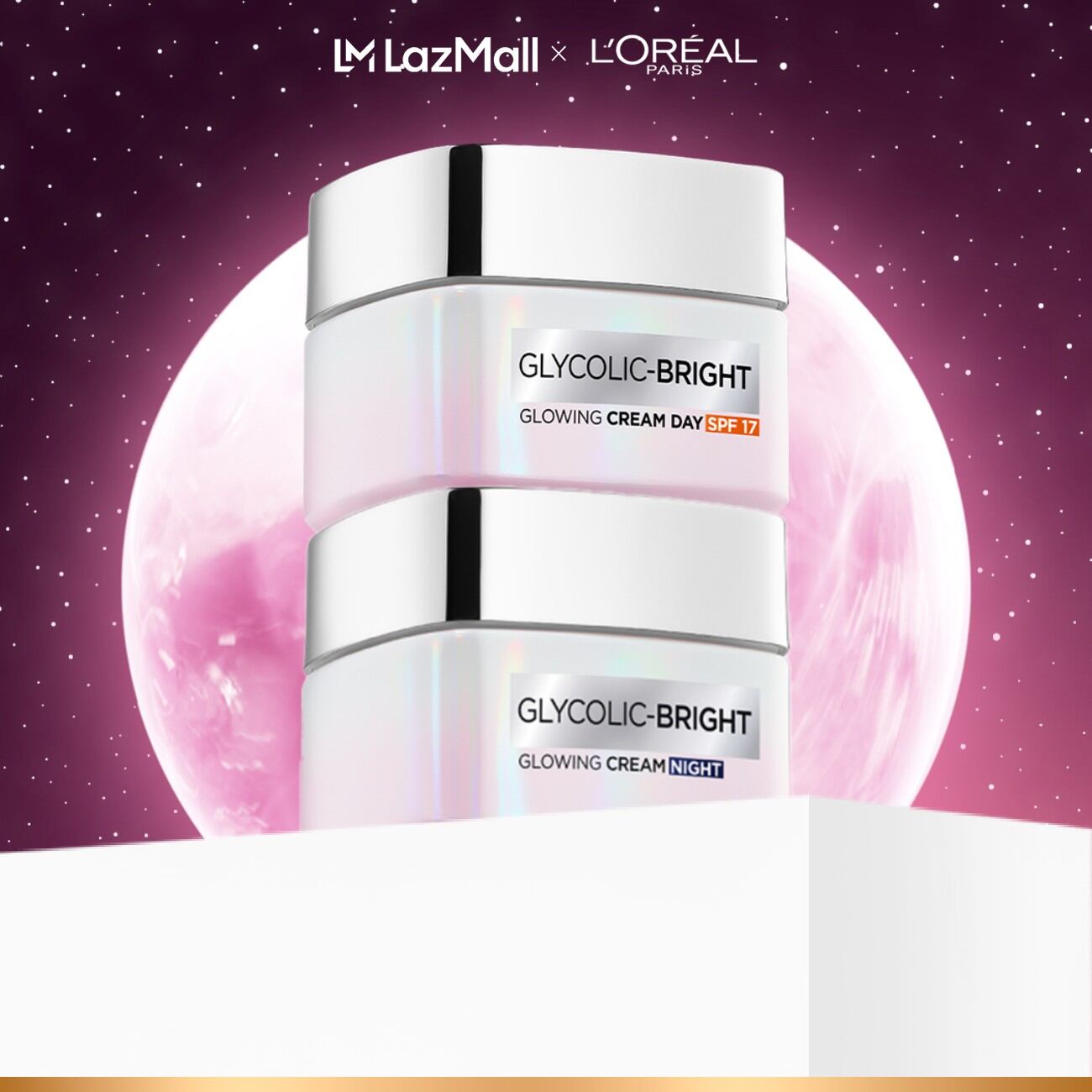 Bộ kem dưỡng ngày đêm sáng da mờ thâm nám L'Oreal Paris Glycolic (AHA) Bright SPF 30 50mlx2