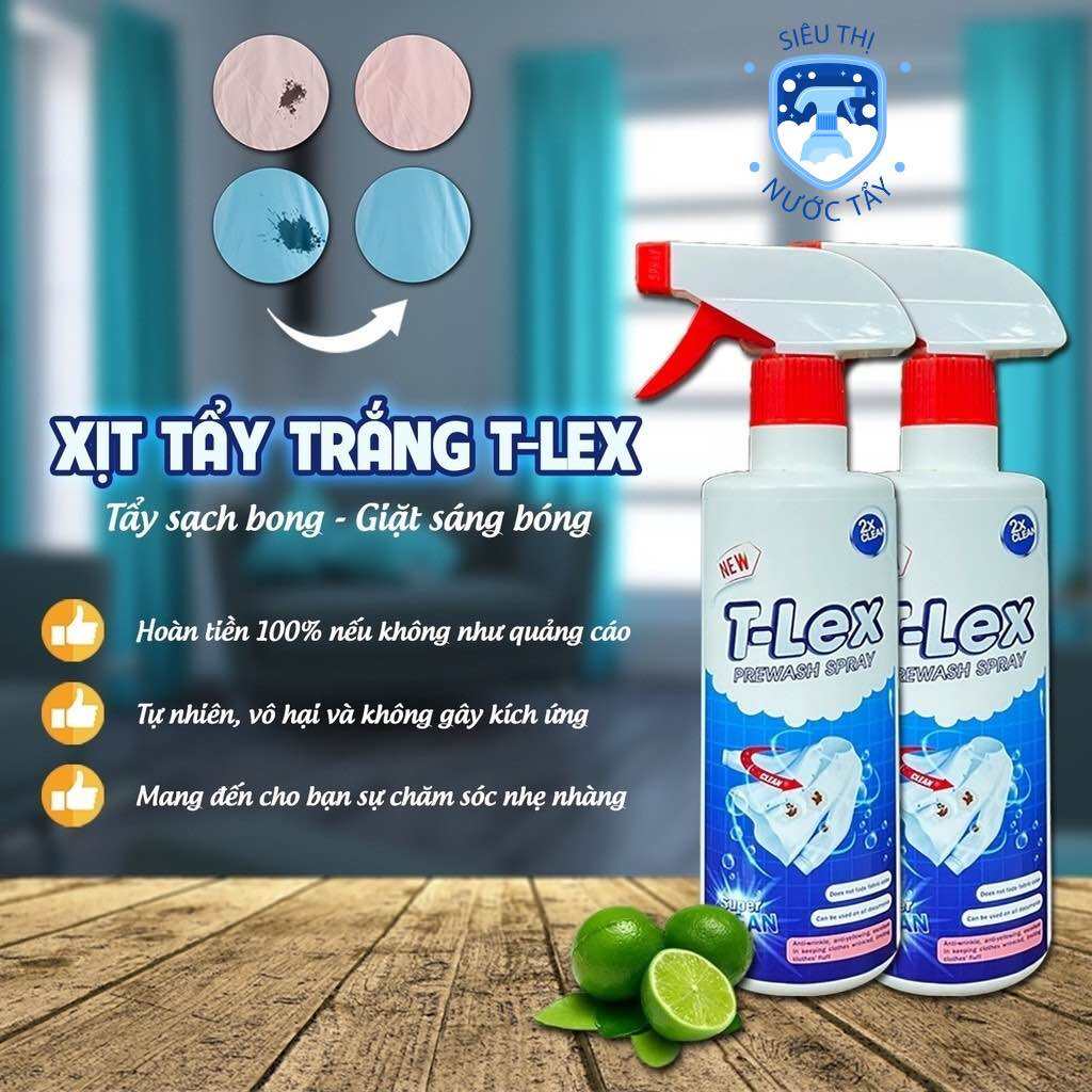 Nước Tẩy Trắng Quần Áo Thế Hệ Mới T-LEX 500ml Tẩy Mốc Quần Áo, Ố Vàng, Không Phai Màu Vải CHÍNH HÃNG