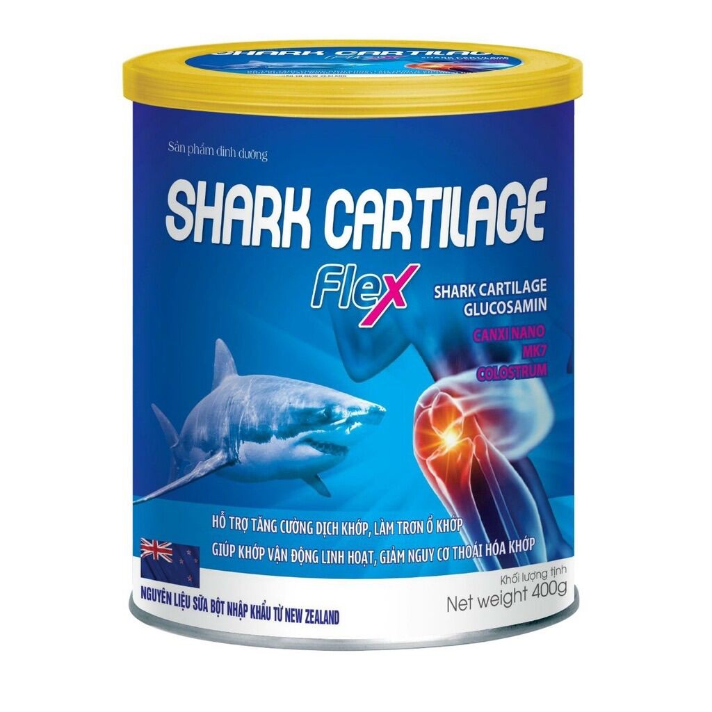 Hộp 400g sữa bột xương khớp SHARK CARTILAGE FLEX chứa sụn cá mập + Glucosamin + Canxi nano mk7 giúp khớp linh hoạt