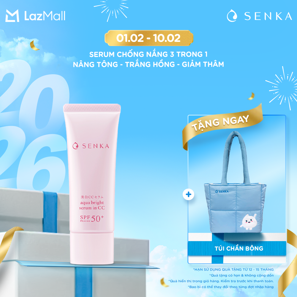 ​Kem chống nắng NÂNG TÔNG TRẮNG HỒNG dạng tinh chất Senka Aqua Bright Serum in CC 40g