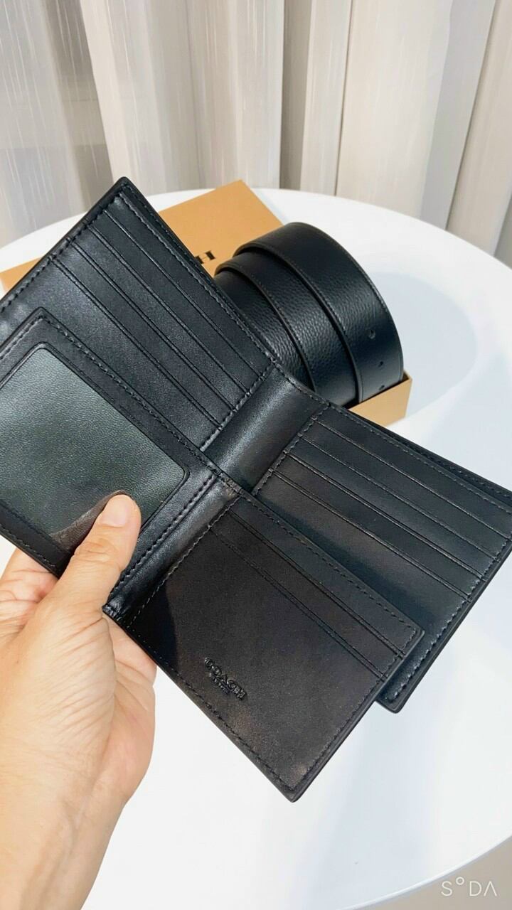 SET Thắt lưng + VÍ  C0ACH MEN BELT da thật cực kỳ mềm mại