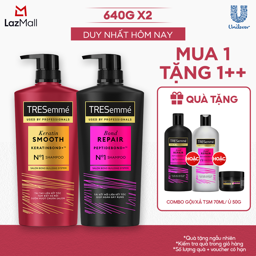 Combo Dầu Gội Keratin Smooth Keratinbond+ Và Bond Repair Peptidebond+ Giúp Ngăn Gãy Rụng Và Vào Nếp Suôn Mượt 640g X2
