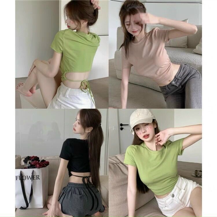 Áo croptop dây buộc nơ lưng sau BG