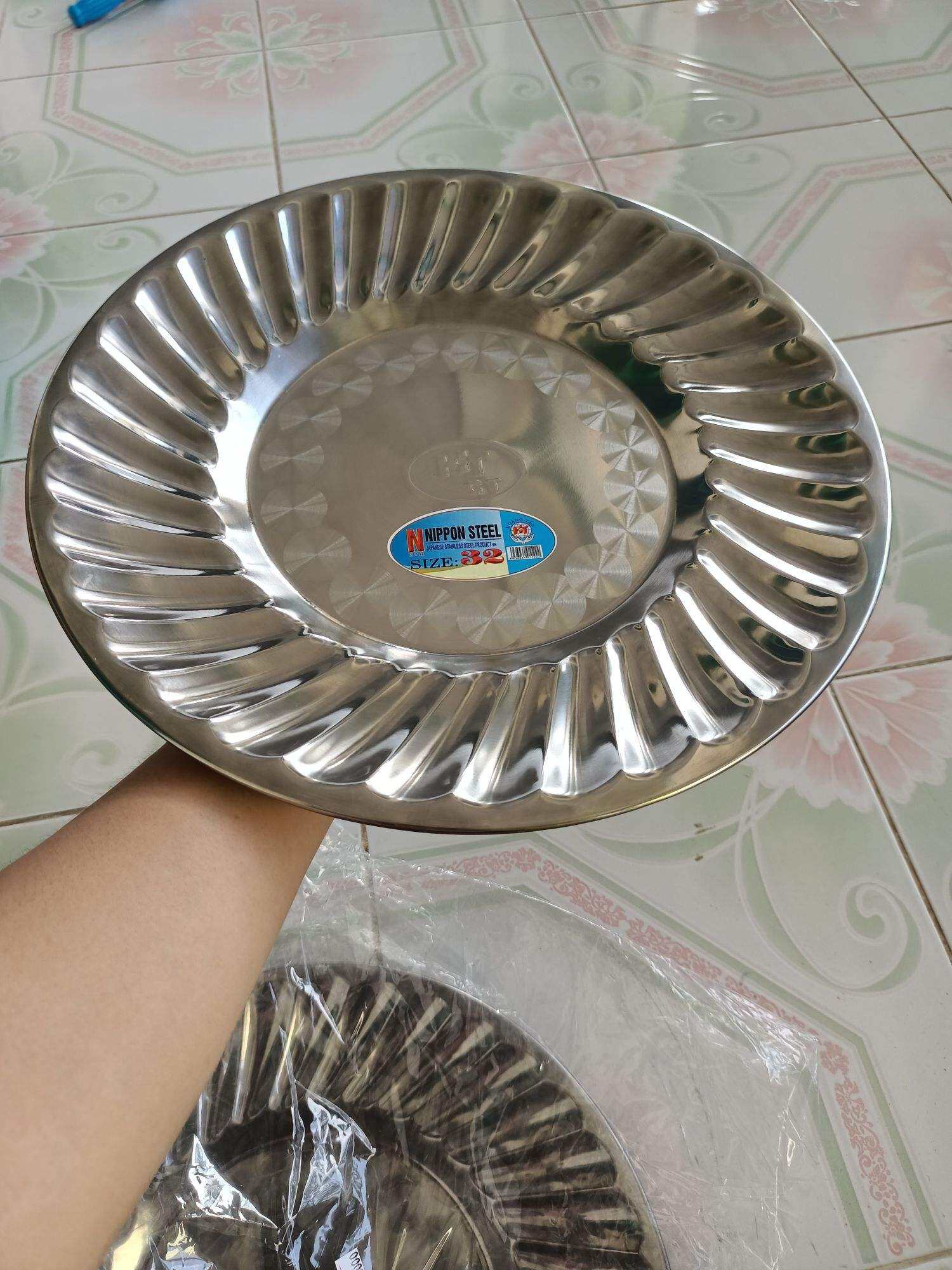 dĩa inox tròn xoắn hình hoa đk 32cm siêu dầy