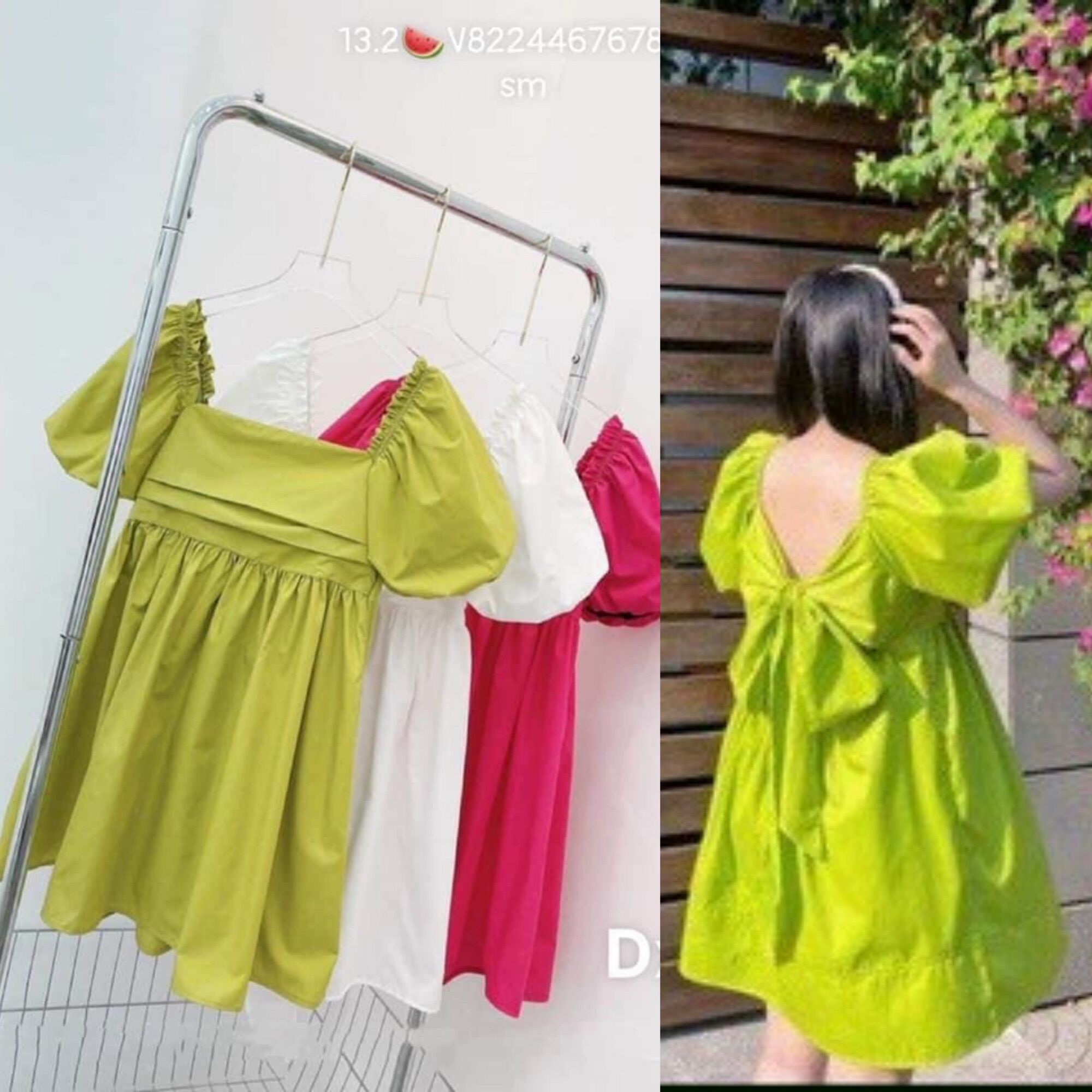 Đầm babyboll nơ lưng màu siêu cưng
