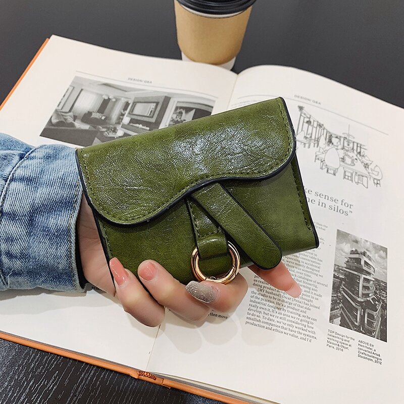 2021 New Retro Small Wallet Women's Short Student Korean Style Simple and Compact Multi-Card Folding Card Holder Coin Purse