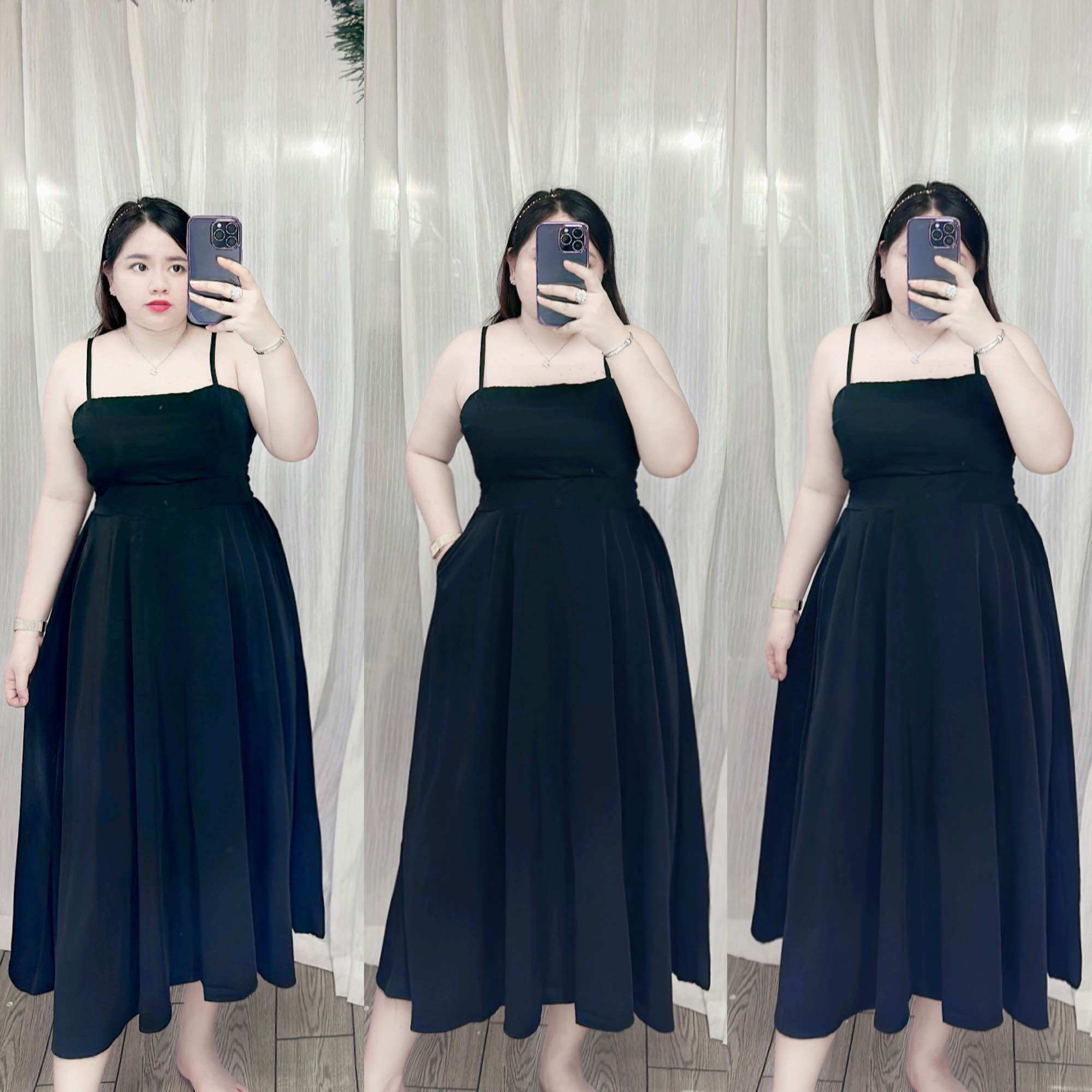 [Bigsize 60-90kg] Đầm 2 dây xẻ túi lụa mango
