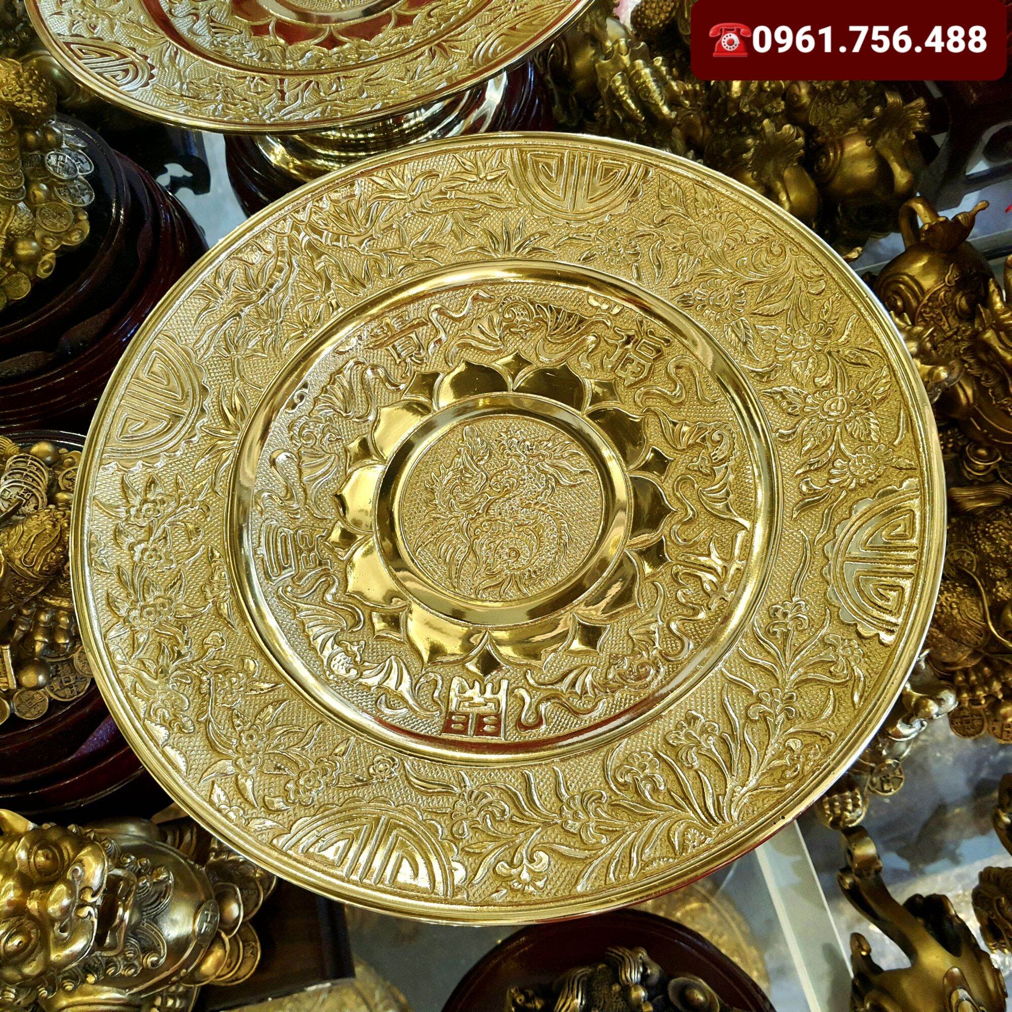 Mâm quả/ Mâm bồng đồng vàng 30cm- Phúc hóa