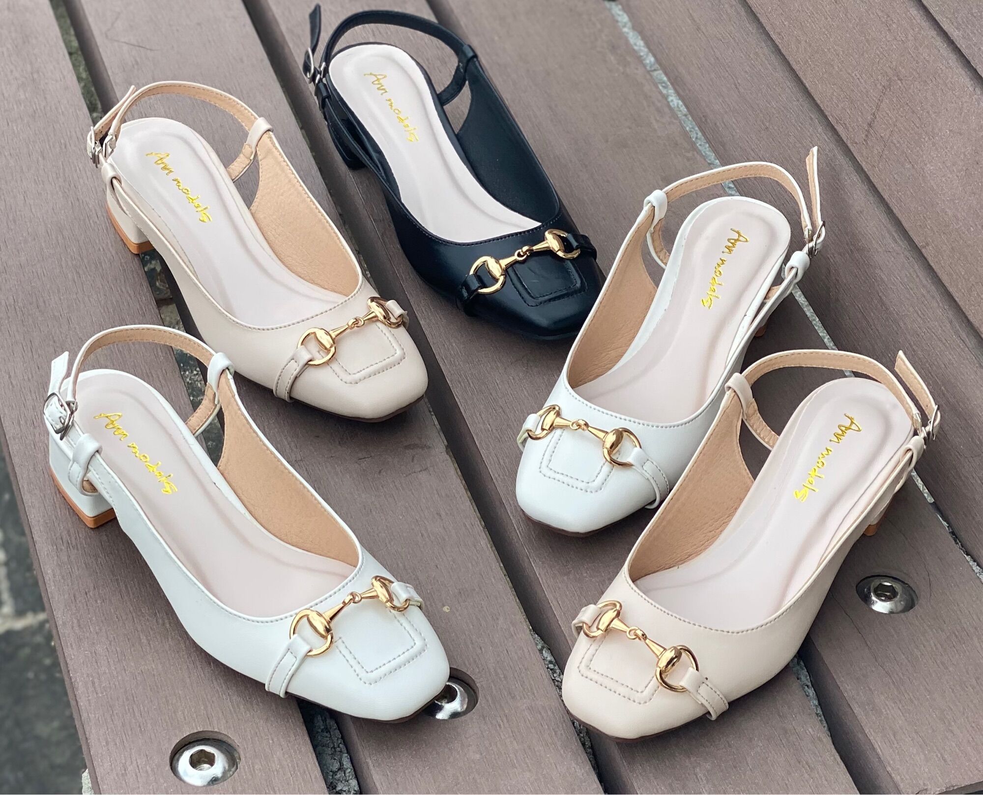 Giày cao gót 3 phân mũi vuông kiểu dáng slingback phối khoá sắt - MINDIOR