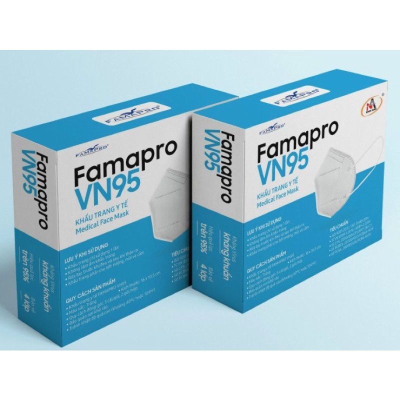 [COMBO 8 HỘP - 80 CÁI FAMAPRO VN95 màu Trắng] - Khẩu trang y tế N95 kháng khuẩn 5 lớp Famapro VN95 đạt chuẩn N95 (10 cái/ hộp)