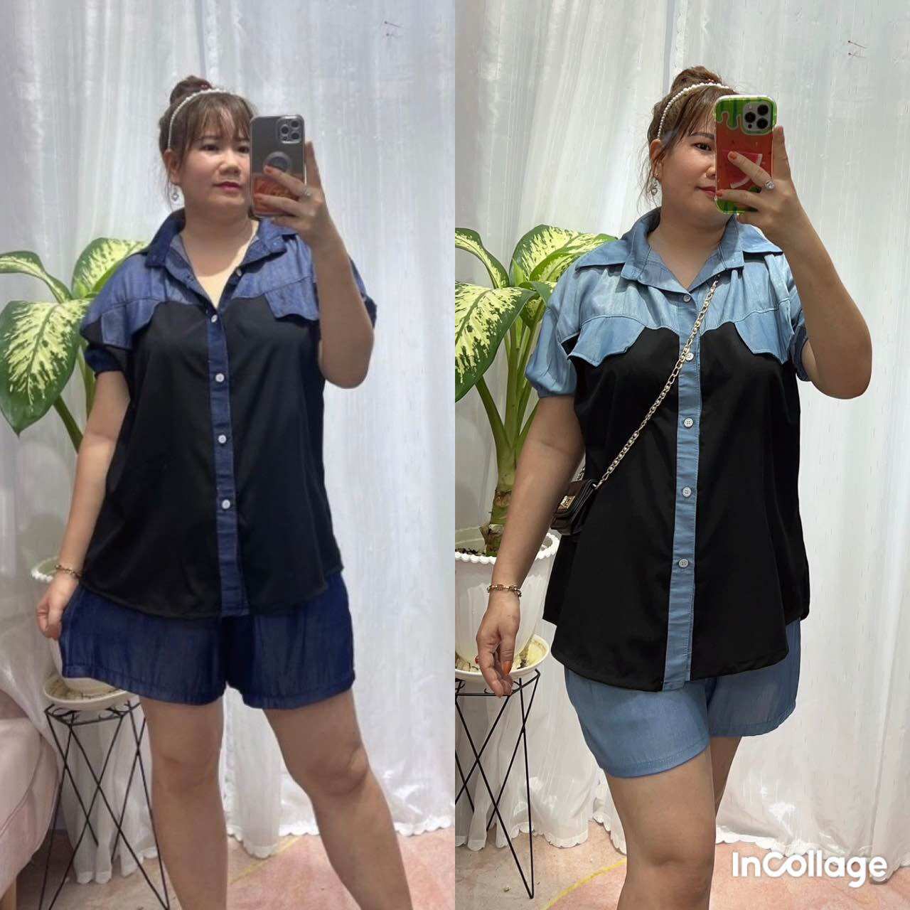 Bộ jean phối lụa sang xịn bigsize nữ từ 68kg đến 95kg