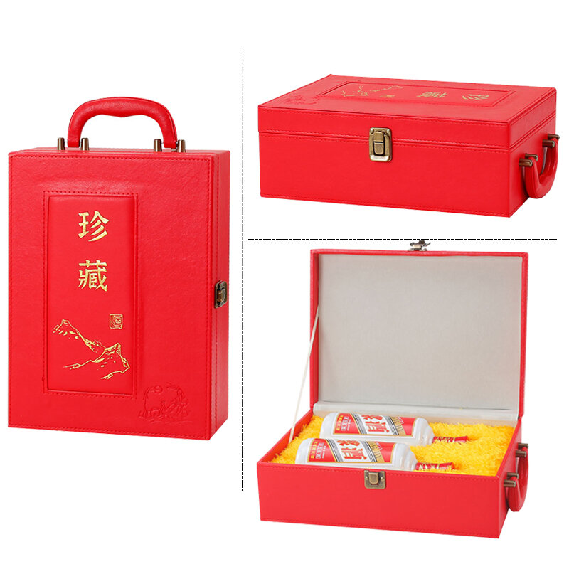 Hộp rượu trắng hộp đóng gói chất liệu da hộp đựng quà hộp da đóng gói 2 chai 6 chai hộp rượu nhân sâm đông cỏ dưỡng sinh vệ sinh mao đài