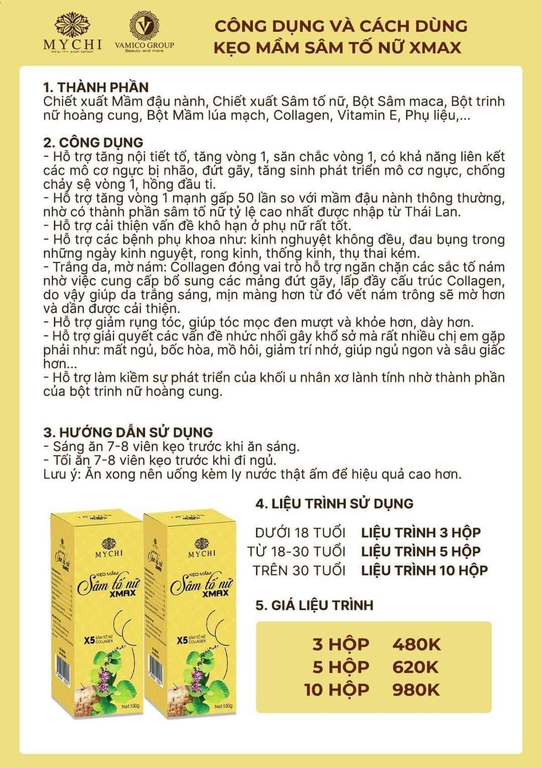 [Mua 4 hộp tặng thêm 1 hộp=5 hộp+dây đo] KẸO MẦM SÂM TỐ NỮ XMAX MYCHI THẢO MỘC 37