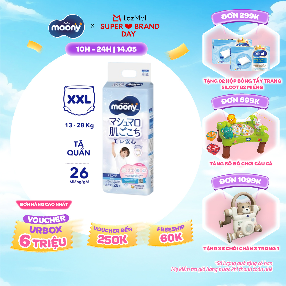[SALE GIỮA THÁNG tặng QUÀ TO-SLCH] Tã quần cao cấp Moony Bé Trai XXL26 miếng - Nhập khẩu từ Nhật Bản