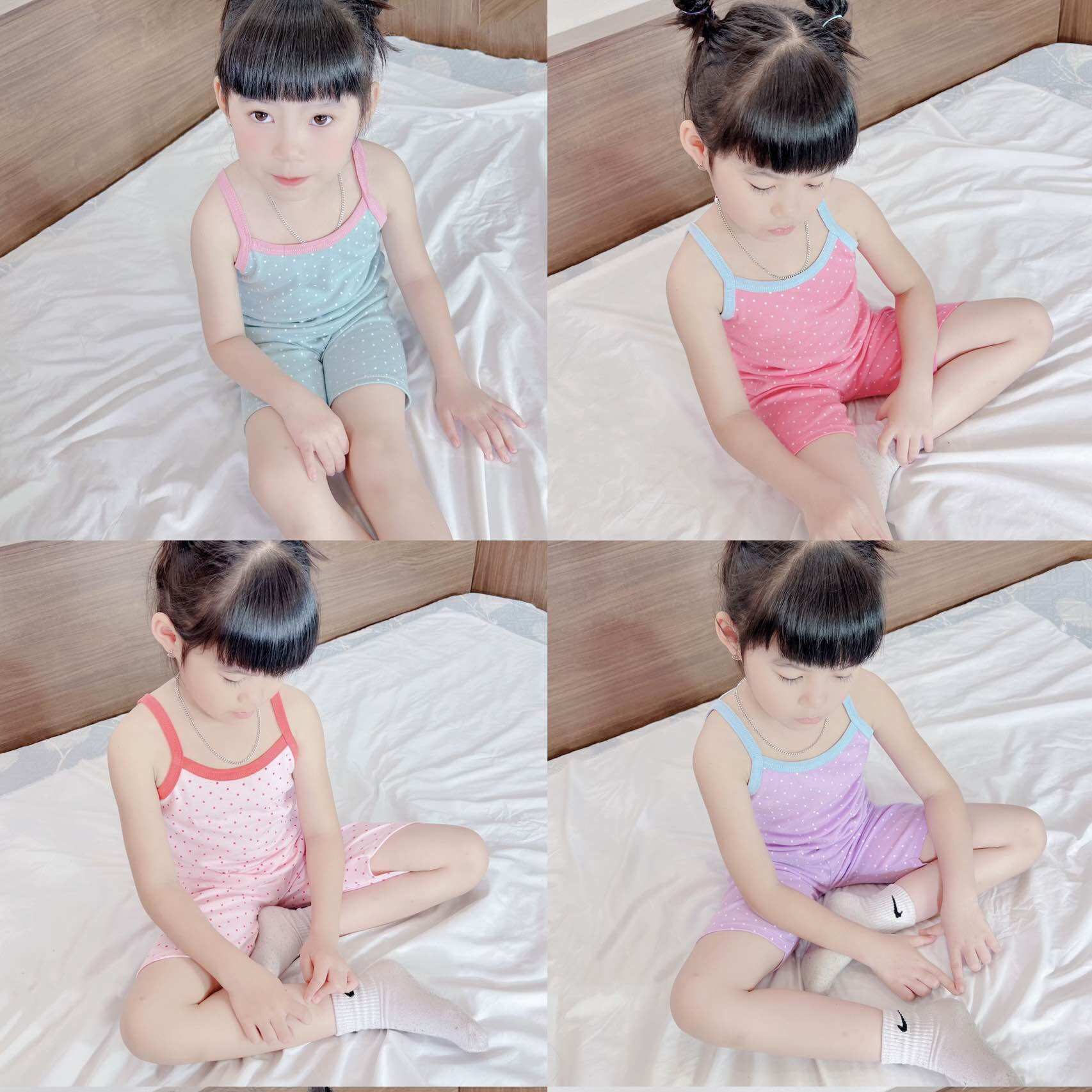 Bộ 2 dây quần lửng bé gái chấm bi