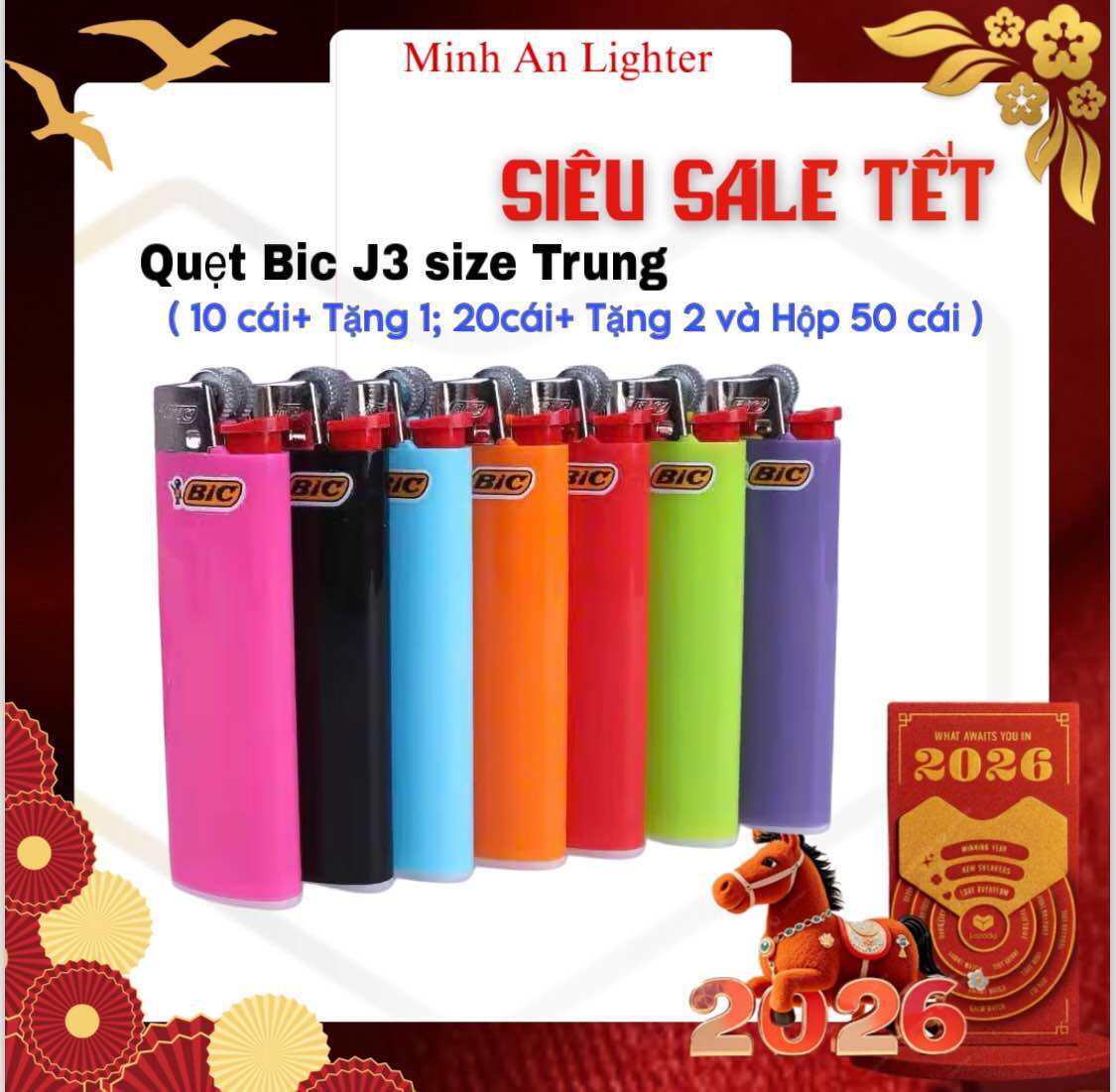 Bật ga Bic J3 loại trung chính hãng Pháp Hộp quẹt Bic