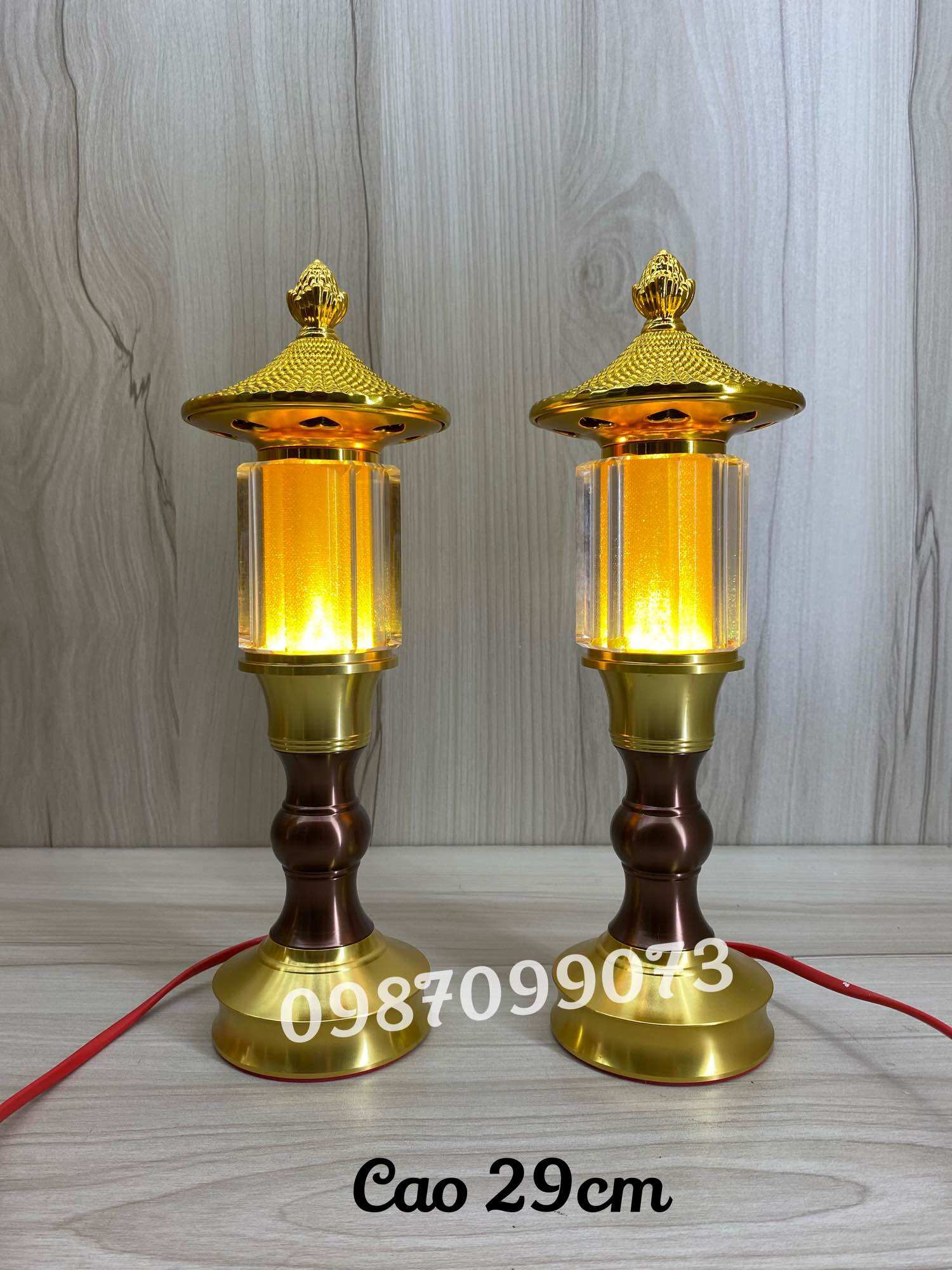 Cặp đèn thờ pha lê lục giác - đèn lục giác mái chùa cao cấp