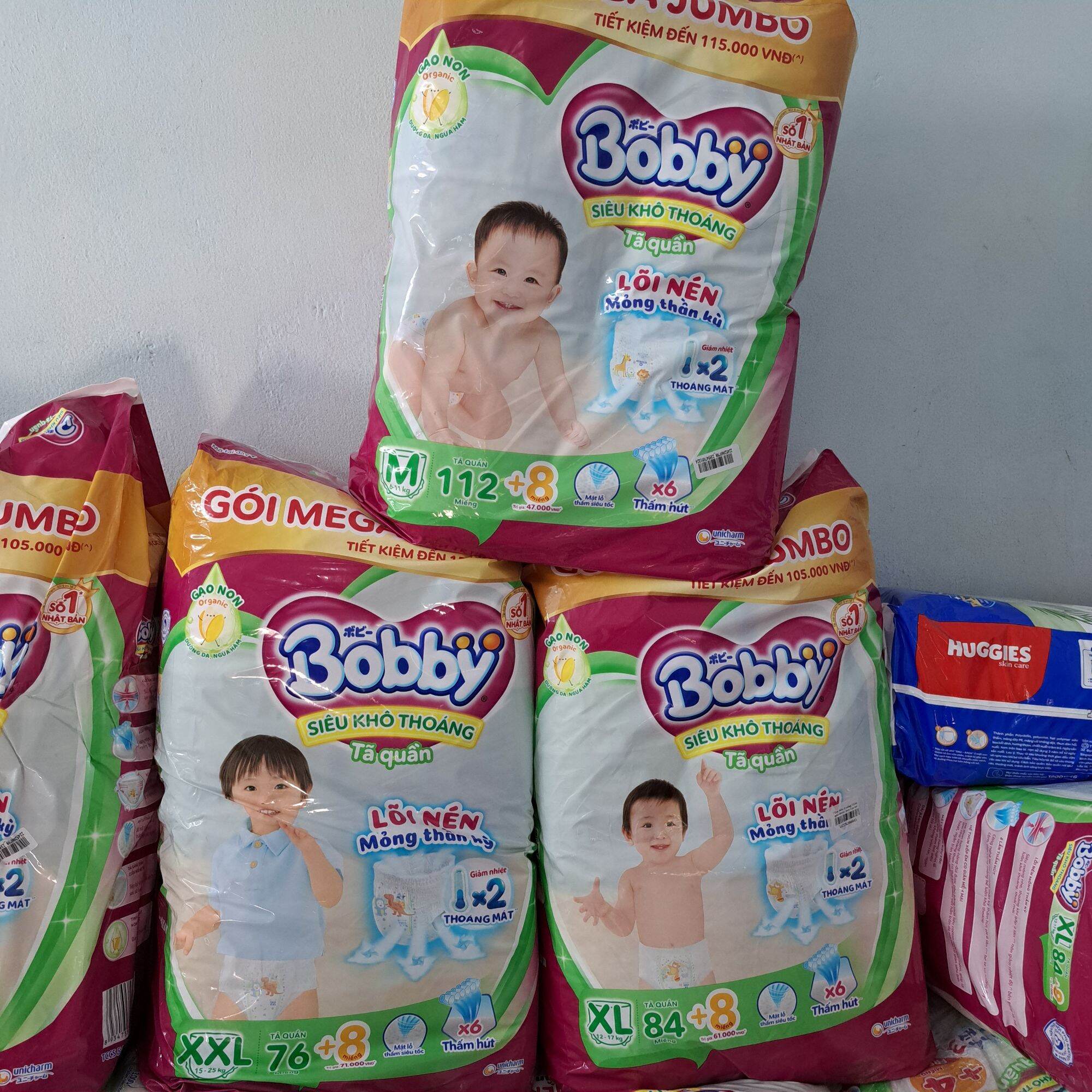Tã quần bobby siêu khô thoáng size xxl76 +8miếng- lõi nén thần ký
