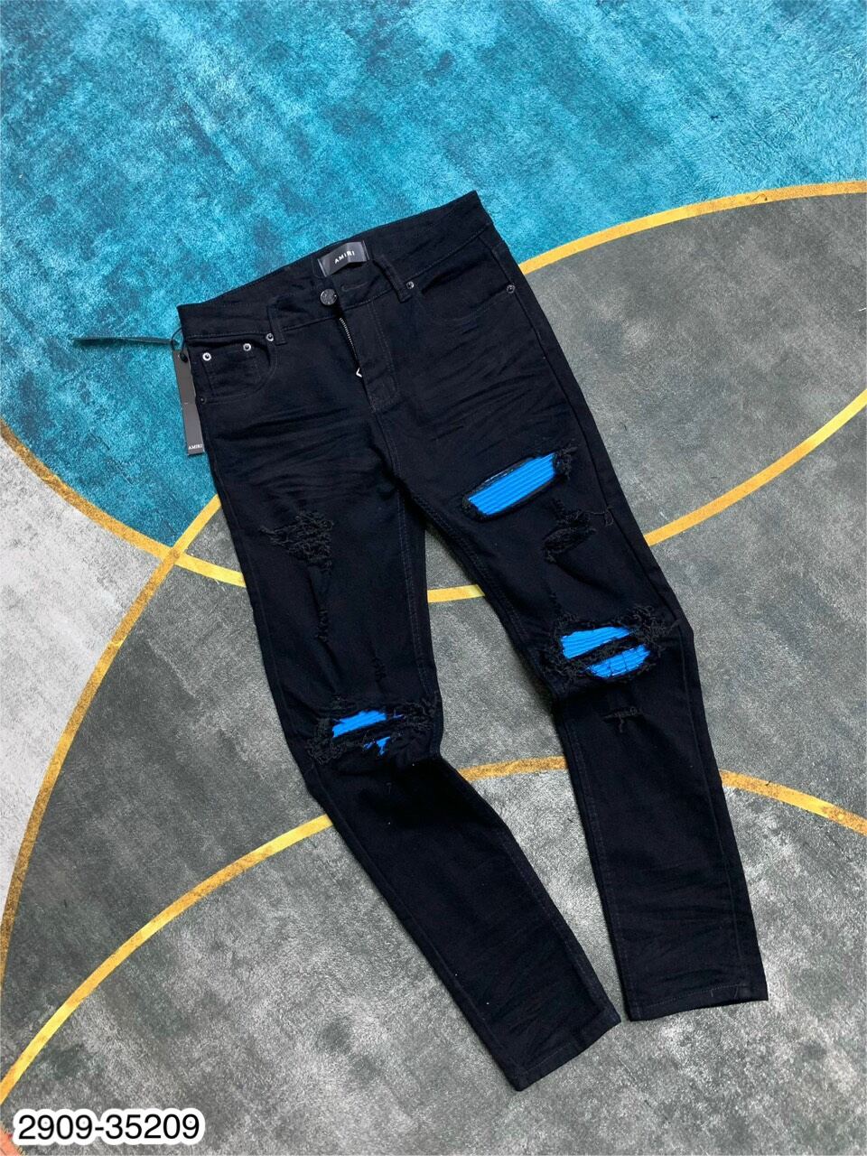 Quần jeans nam amr rách gối - quần bò ống côn nam