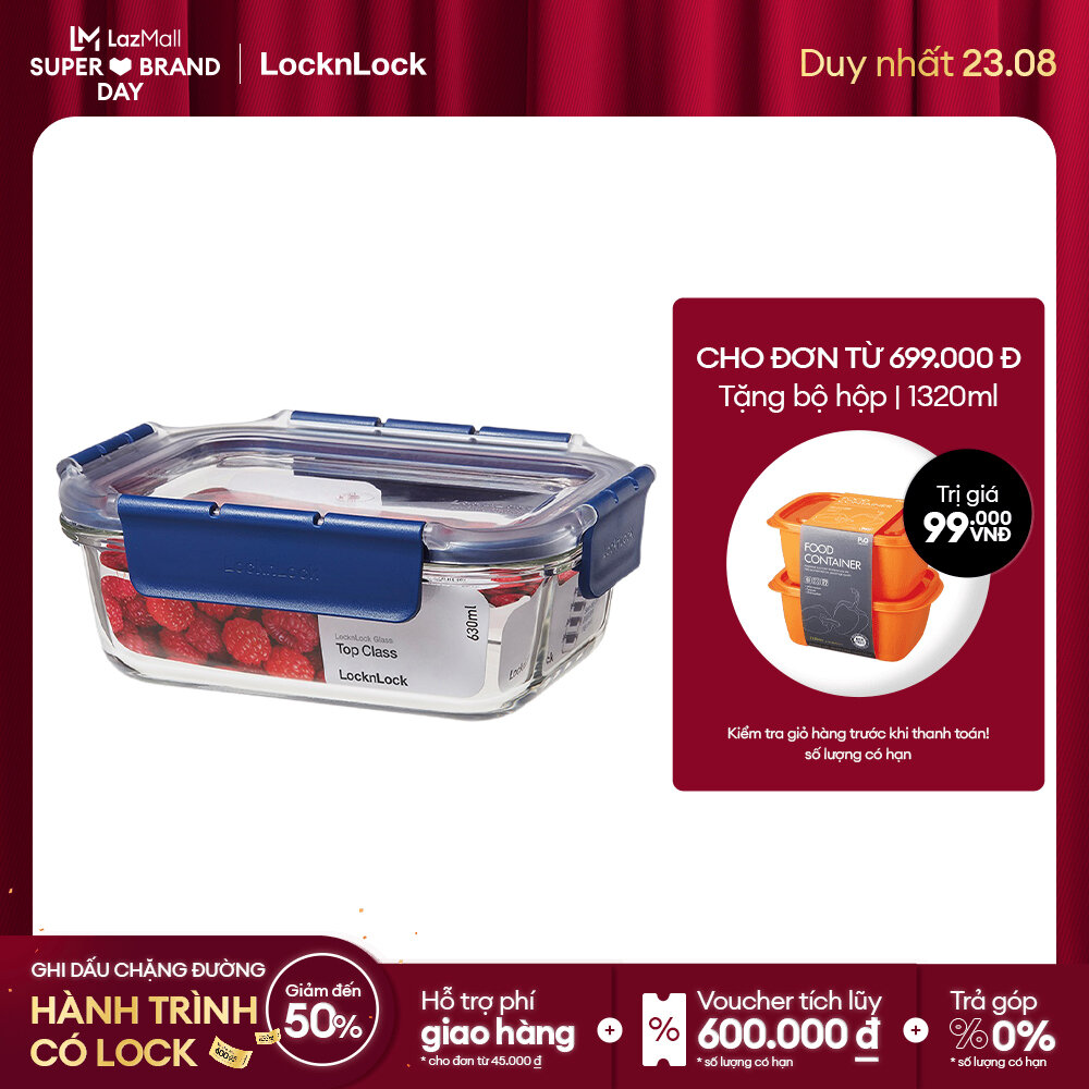 [Duy nhất 23.8 - Mua ngay] Hộp bảo quản thủy tinh Lock&Lock Top Class LBG màu xanh dương (nhiều dung tích từ 300ml - 2000ml))
