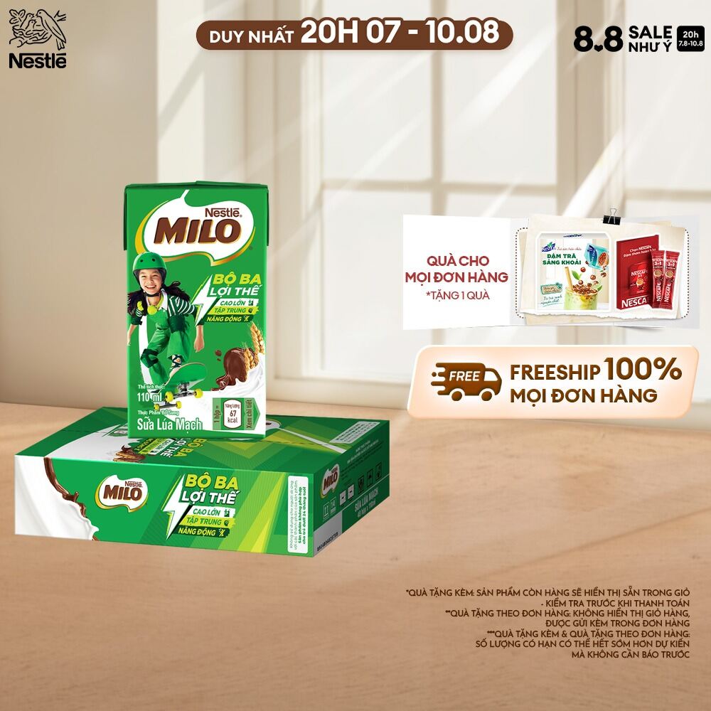 [FREESHIP TOÀN QUỐC] Sữa lúa mạch Nestlé® MILO® thùng 48 hộp x 110ml