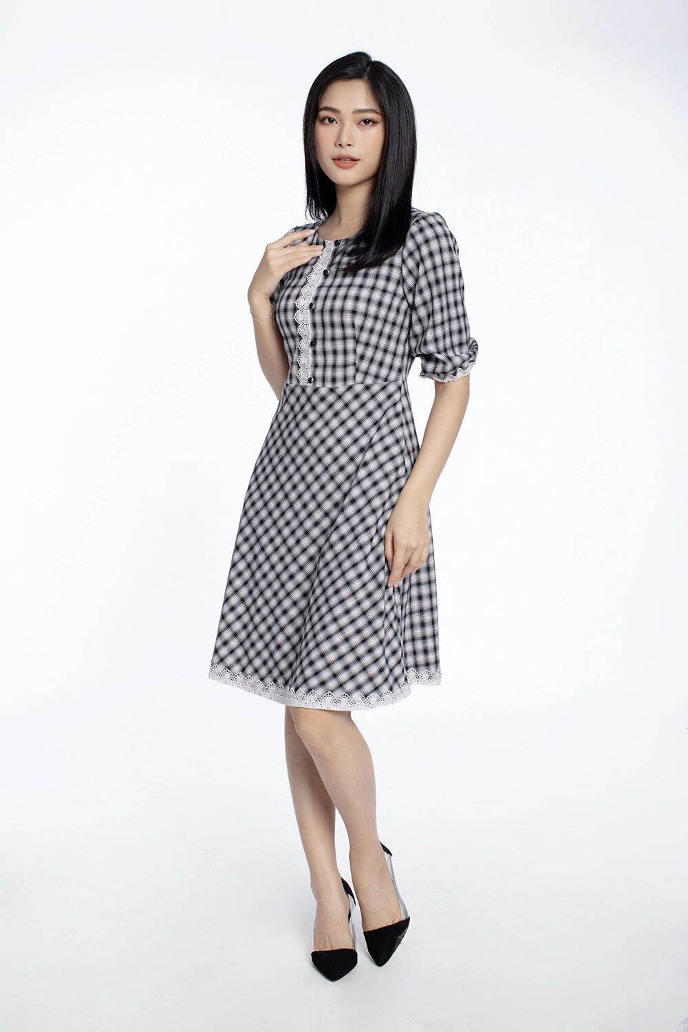 [HẾT HÀNG] - THANH LÝ - Đầm KK caro tay lỡ