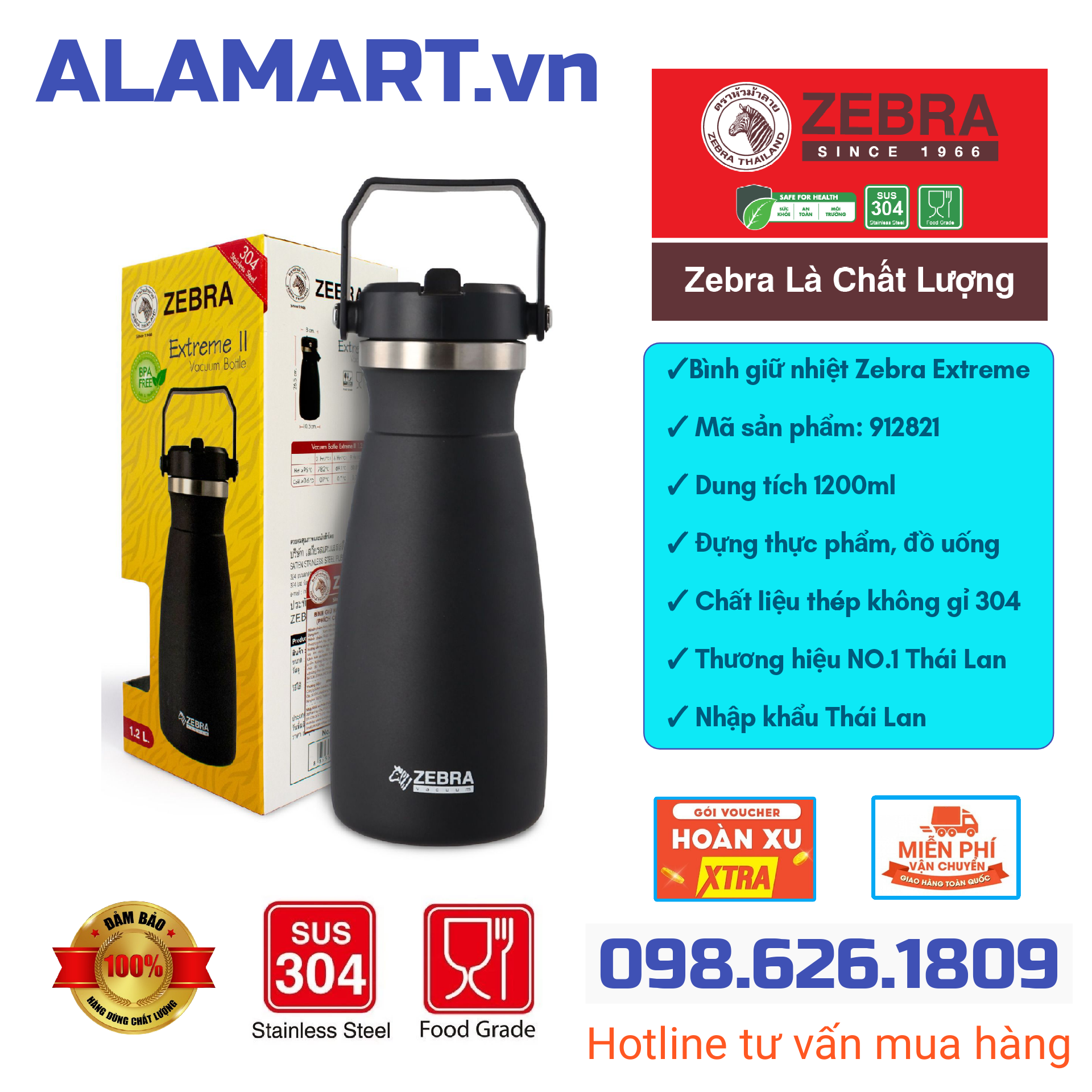 Bình giữ nhiệt zebra extreme ii 1.2l - 912821