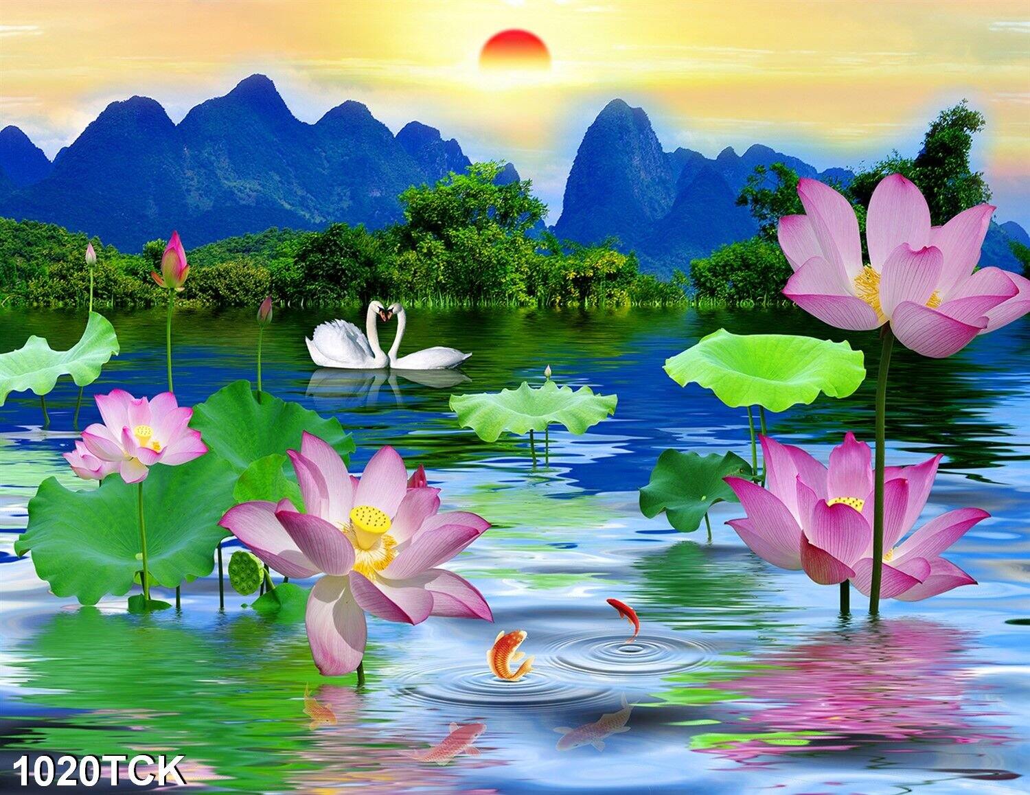 TRANH DÁN TƯỜNG HOA SEN 1020TCK - TRANH HOA SEN CÁ CHÉP - TRANH BÀN THỜ QUAN ÂM