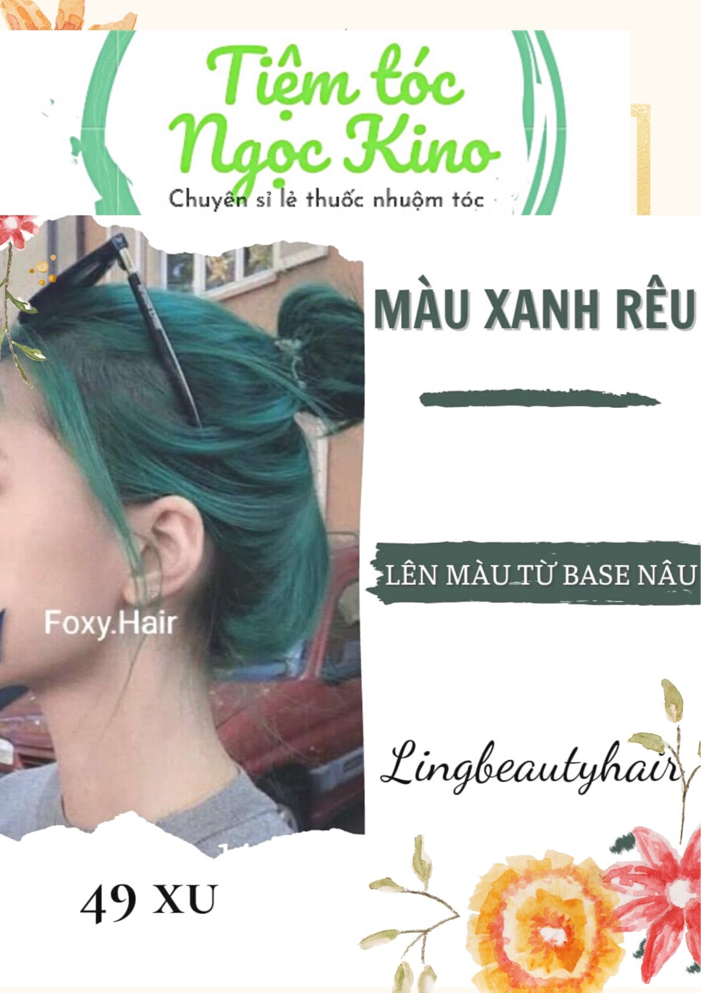 Thuốc nhuộm tóc xanh rêu TẶNG Kèm oxi và gang tay  Ngọc kino thuốc nhuộm tóc tại nhà lên màu bền ,đẹp , lâu phai