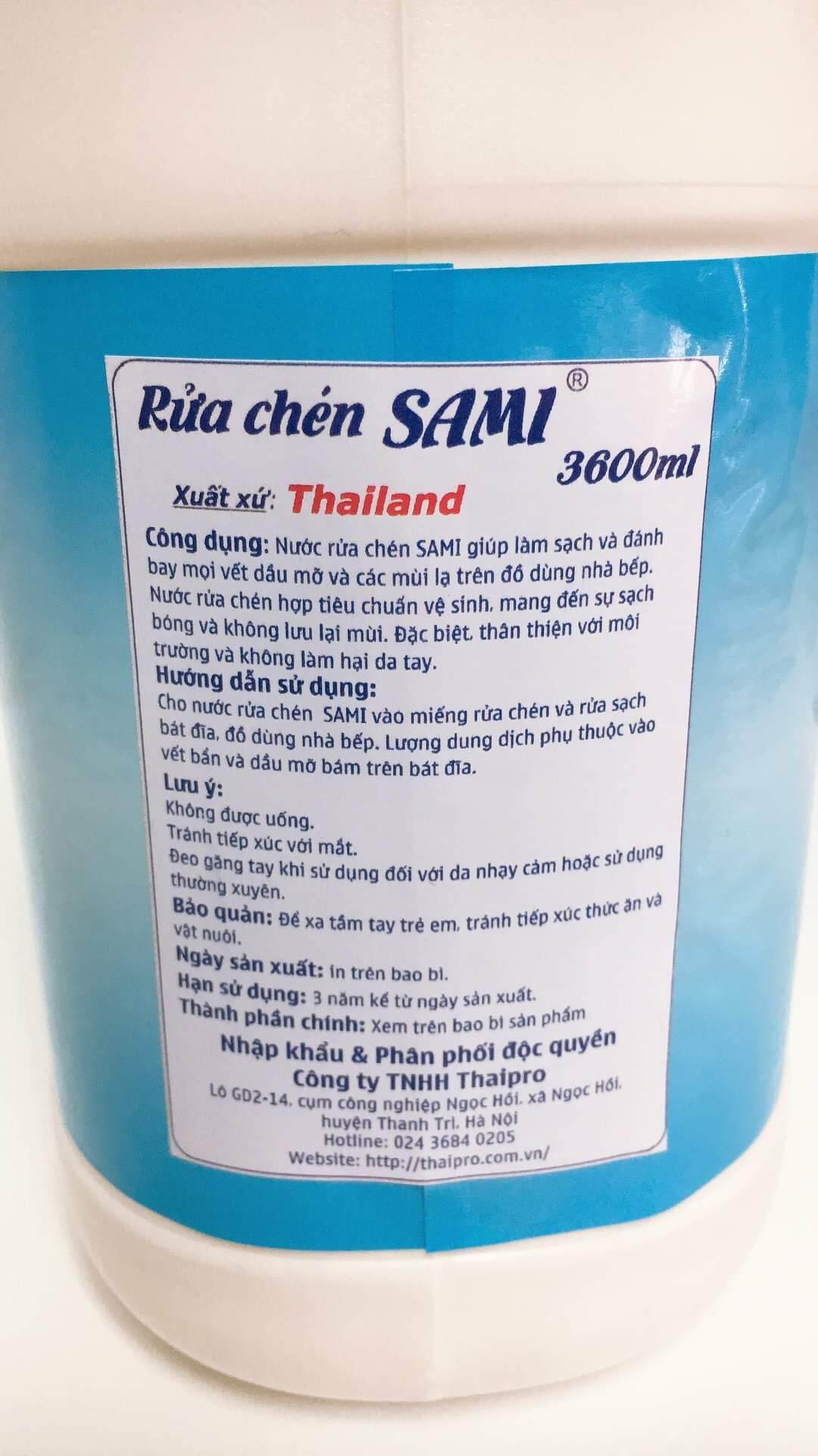 [HCM]Nước Rửa Chén Không Mùi Thái Lan Sami 3600Ml