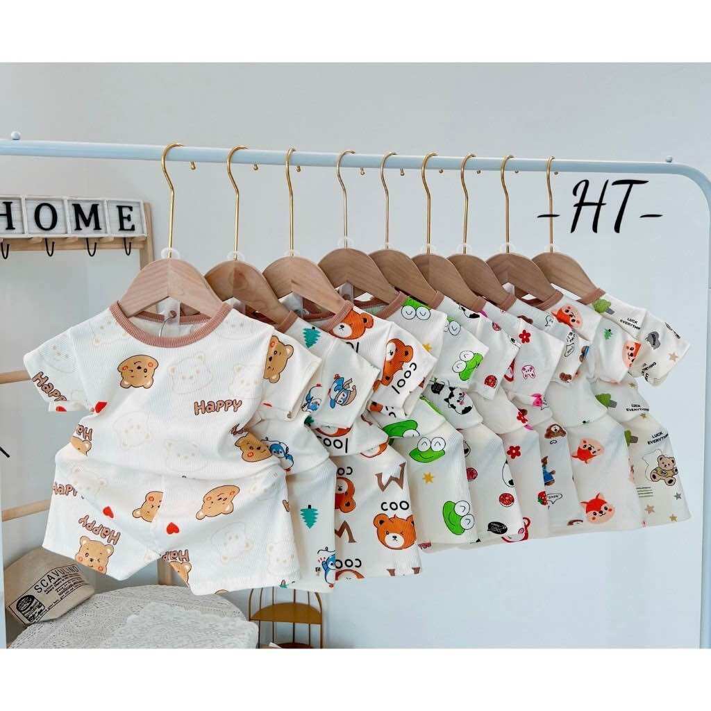 Combo 5 bộ cộc tay vải tăm lạnh, mịn mát, co giãn, thấm hút mồ hôi nhiều hoạ tiết dễ thương, cho bé sơ sinh