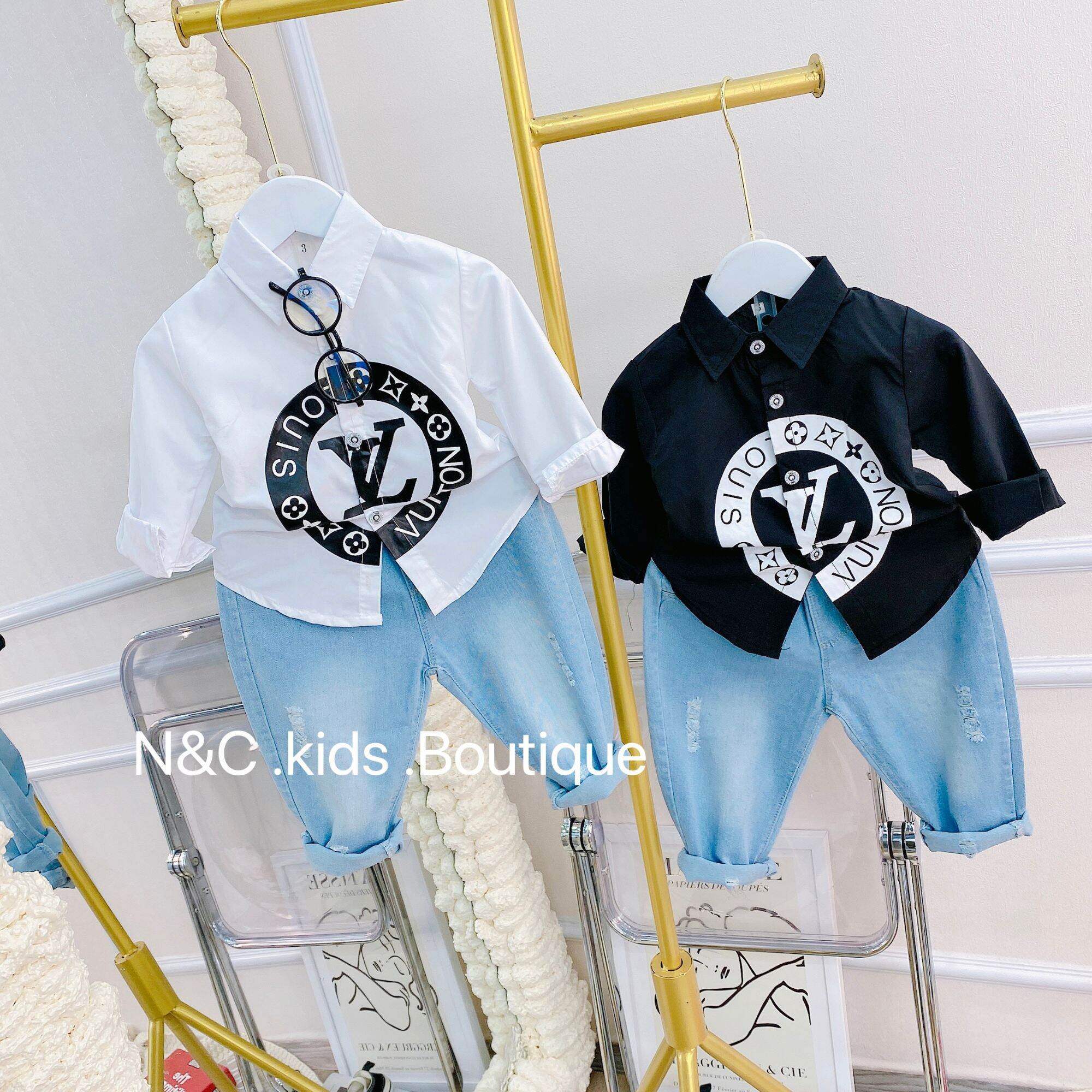 Set bé trai - sét áo sơ mi LV cùng quần jean sành điệu cho bé trai size 10-20kg