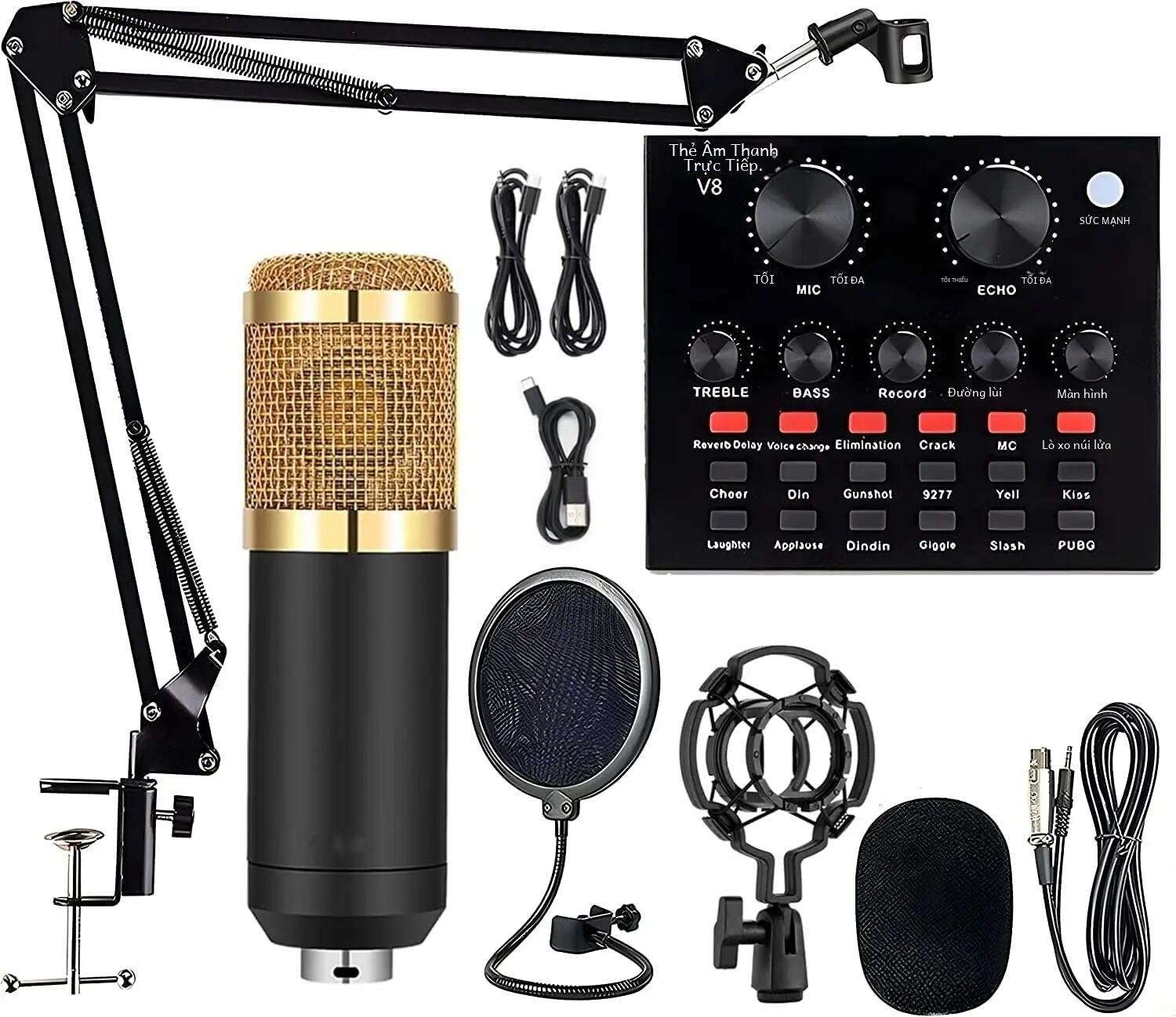 Micro điện dung Senmi BM800 chất lượng cao với bộ thẻ âm thanh V8 để ghi âm Karaoke và Podcast Pro Studio