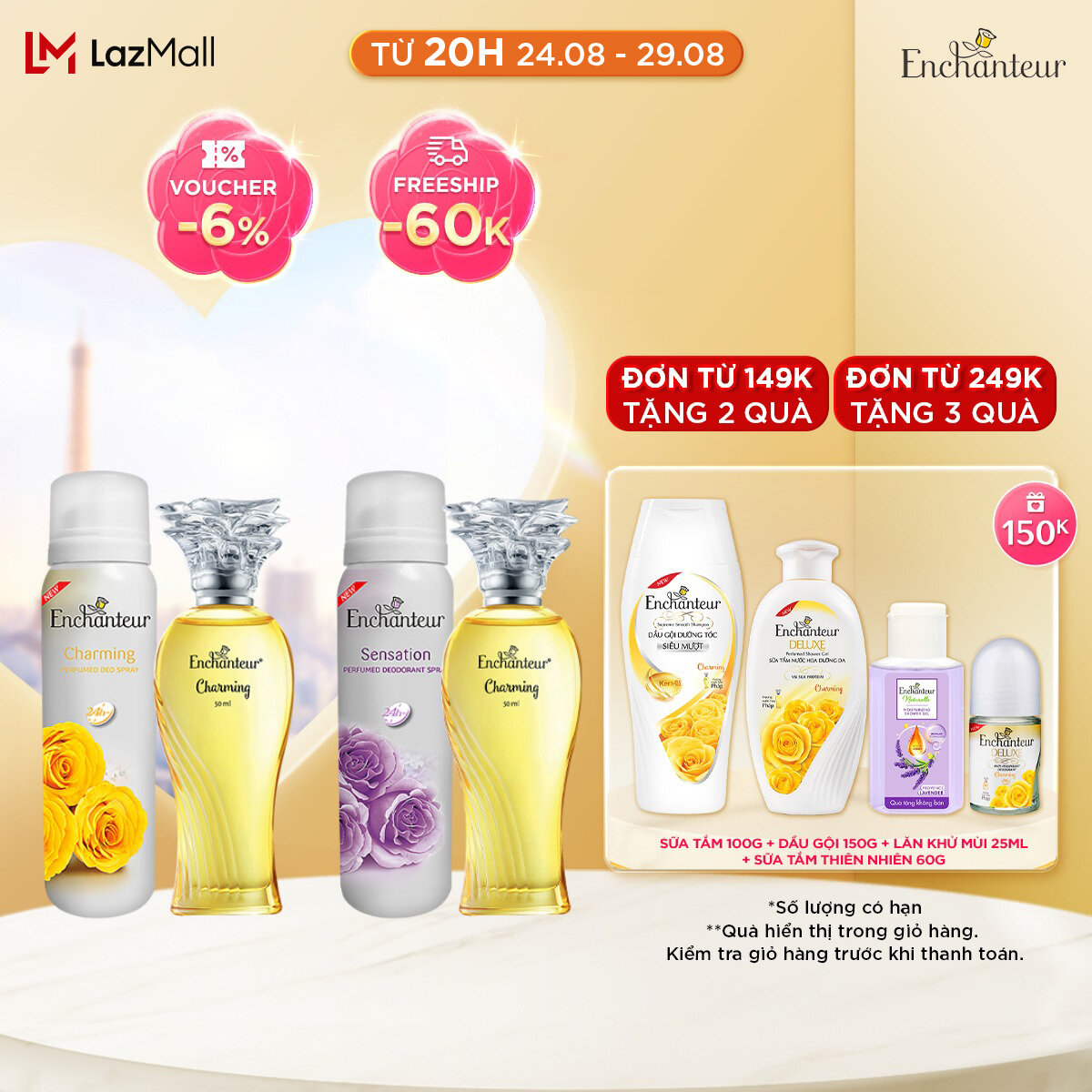 Combo Xịt khử mùi Charming/Sensation 150ml và Nước hoa cao cấp Charming 50ml