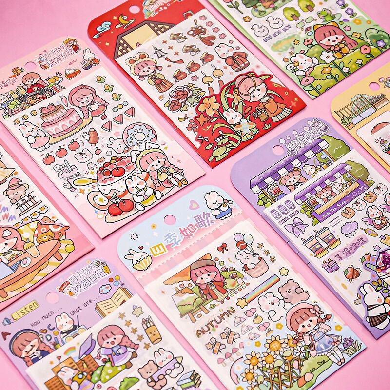 Set 4 tấm sticker bé gái diy dễ thương