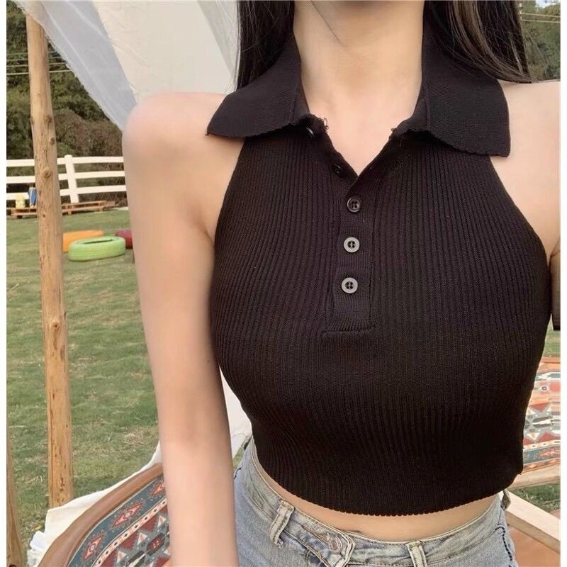 🔥Croptop Gân Ba Lỗ Cổ Bẻ