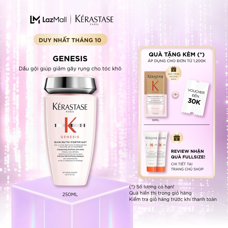 Dầu gội ngăn ngừa tóc gãy rụng (thường/ khô) - Kerastase Genesis Bain Hydra-Fortifiant 250ml