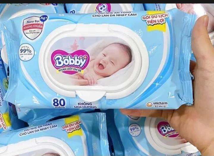 COMBO 5 GÓI KHĂN ƯỚT BOBBY KHÔNG MÙI 80 MIẾNG